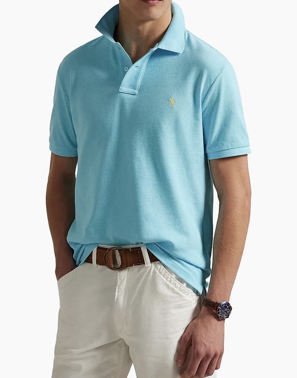 Polo Ralph Lauren Men’s Aqua Blue Custom Slim Fit Polo Shirt Top Large